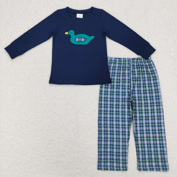 Duck Plaid Navy Boys Long Sleeve+Trousers Sets