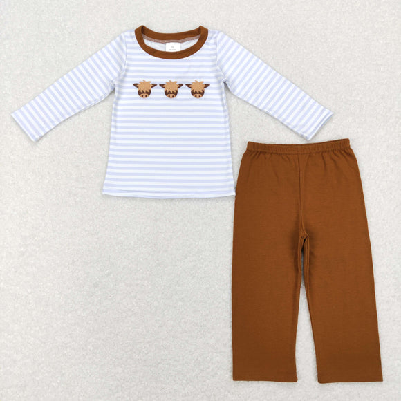 Three Cows Stripe Brown Boys Long Sleeve+Trousers Sets