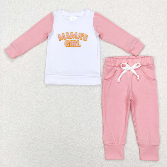 Mama's Girl Pink White Girls Long Sleeve+Trousers Sets