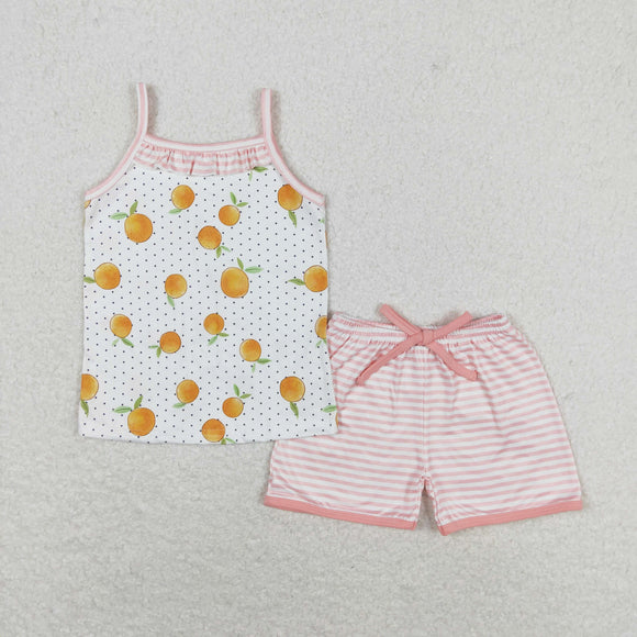 Orange Fruit Polka Dots Stripe Girls Shorts Sets
