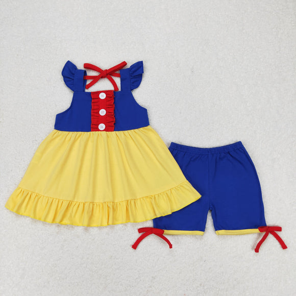 Solid Red Yellow Blue Girls Shorts Sets