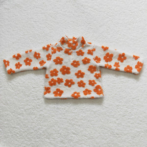 Orange Floral White Kids Pullover Plush Coat