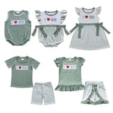 I Love Mom Stripe Green Boys Shorts Sets