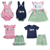 Baseball Green Plaid Pink Girls Shorts Sets