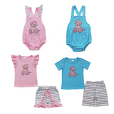 Stripe Dog Pink Girls Shorts Sets