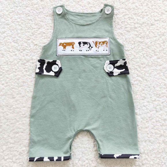 Cows Embroidery Bluish Boys Summer Romper