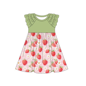 Personal customization- Strawberry Green Pink Girls Flutter Sleeve Dress