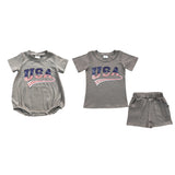 USA Letters Gray Boys 4th of July Outfits