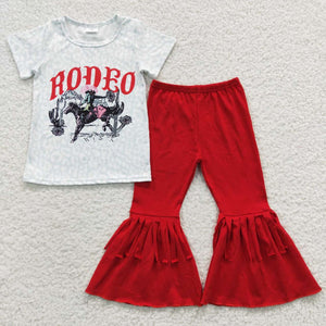 Rodeo Red Tassels Girls Short Sleeve+Trousers Sets