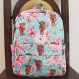 Highland Cow Floral Sky Blue Backpack