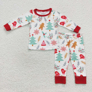 Gingerbread Tree Red Ruffles Mommy & Me Boys Christmas Pajamas