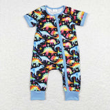 Colorful Dinosaur Blue Black Boys Summer Romper