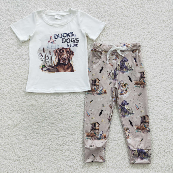 Jungle Hunting Ducks Dogs Boys Short Sleeve+Trousers Sets