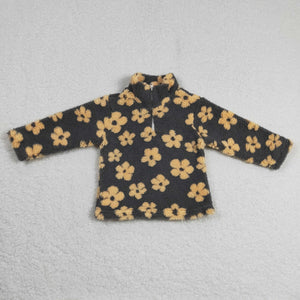 Yellow Floral Gray Kids Pullover Plush Coat