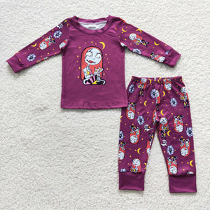 Cartoon Purple Girls Halloween Pajamas