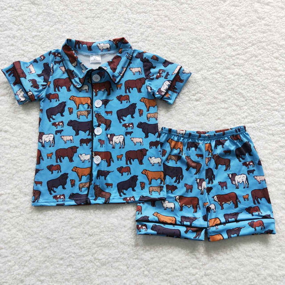 Cows Blue Boys Short Sleeve Pajamas