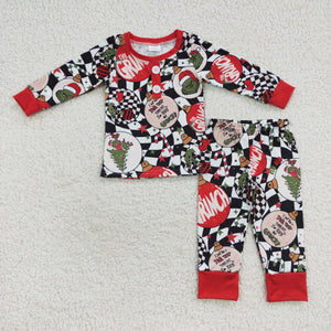 Disco Cartoon Plaid Red Boys Christmas Pajamas