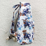 Highland Cow Floral White Backpack