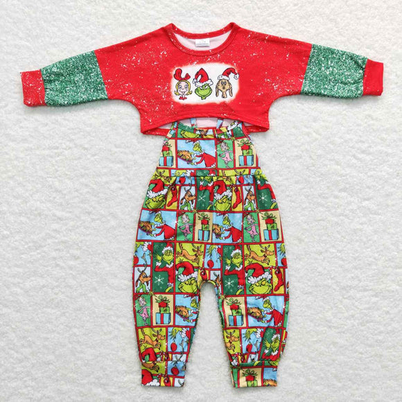 Cartoon Plaid Jumpsuit Red Girls Christmas Outfits