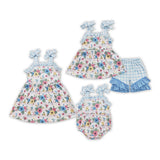 Floral Pink Stripe Blue Plaid Ruffles Girls Shorts Sets