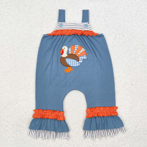 Turkey Haze Blue Girls Thanksgiving Romper