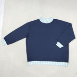 Adult Sky Blue Plaid Navy Mock Neck Sweatshirt Long Sleeve Top