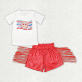 American Babe Red Leather Tassels Girls 4th of July Outfits