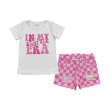 In My Swiftie Era Letters Singer Plaid Denim Girls Shorts Sets