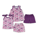 Pink Purple Bow Pattern Girls Shorts Sets