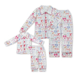 Bow Pattern White Girls Long Sleeve Pajamas