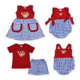 Baseball Blue Plaid Red Ruffles Bows Girls Sleeveless Dress