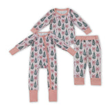 Trees Bow Pattern Pink Girls Christmas Romper