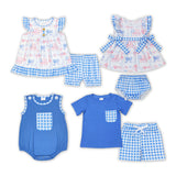 Plaid Pocket Blue Boys 4th of July Romper
