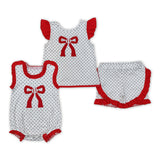 Baseball Bow Polka Dots Girls Summer Romper