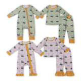 Pumpkin Tractor Orange Ruffles Pink Girls Long Sleeve Pajamas