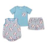 Baseball Stripe Blue Boys Summer Romper