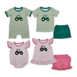 Tractor Stripe Green Boys Summer Romper