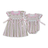 Floral Bow Stripe Embroidery Girls Summer Romper
