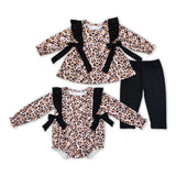 Leopard Print Black Bows Girls Fall Romper