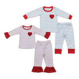 Love Embroidery Stripe Red Pink Girls Valentine Pajamas