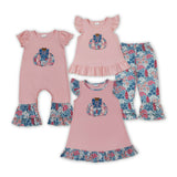Bow Floral Pumpkin Pink Girls Short Sleeve+Trousers Sets