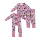 Ghost Pumpkin Bow Pattern Pink Girls Halloween Romper