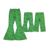 Kids Mommy & Me Cartoon Smile Green Flared Jeans Girls Christmas Pants