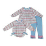 Cartoon Soldier Blue Pink Ruffles Girls Christmas Outfits