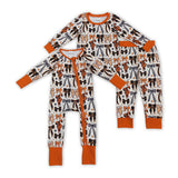 Black Orange Bow Pattern White Girls Halloween Romper