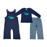 Plaid Duck Navy Boys Summer Romper