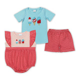 Popsicle Red Stripe Pink Girls 4th of July Romper