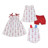 Bow Pattern White Girls 4th of July Dress
