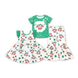 Highland Cow Clover Green Girls St. Patrick's Day Dress