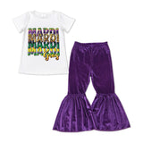 Letters Purple Velvet Girls Mardi Gras Outfits
